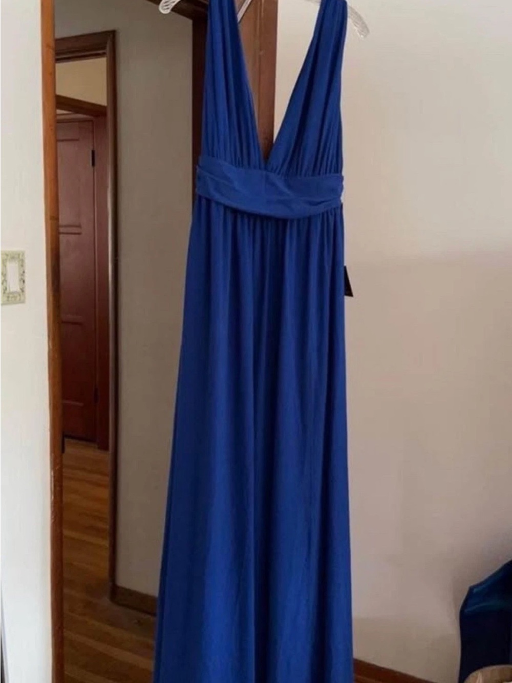 Lulus Blue Bridesmaid Cocktail Dress XL Plunge V-Neck Floor Length - fits M/L